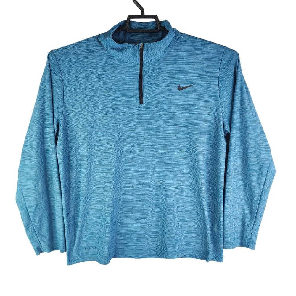 Mens Blue Nike Dri-Fit Pullover Shirt 1/4 Zip Long Sleeve Mock Neck Size L